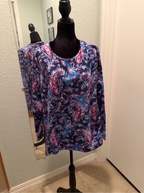 Talbots Tee Plus 2X Navy with Pink & Blue Accents